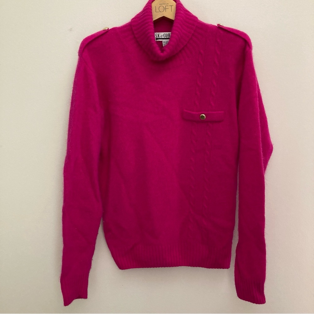 Vintage Lambswool and Angora Vibrant Pink Sweater Size Small